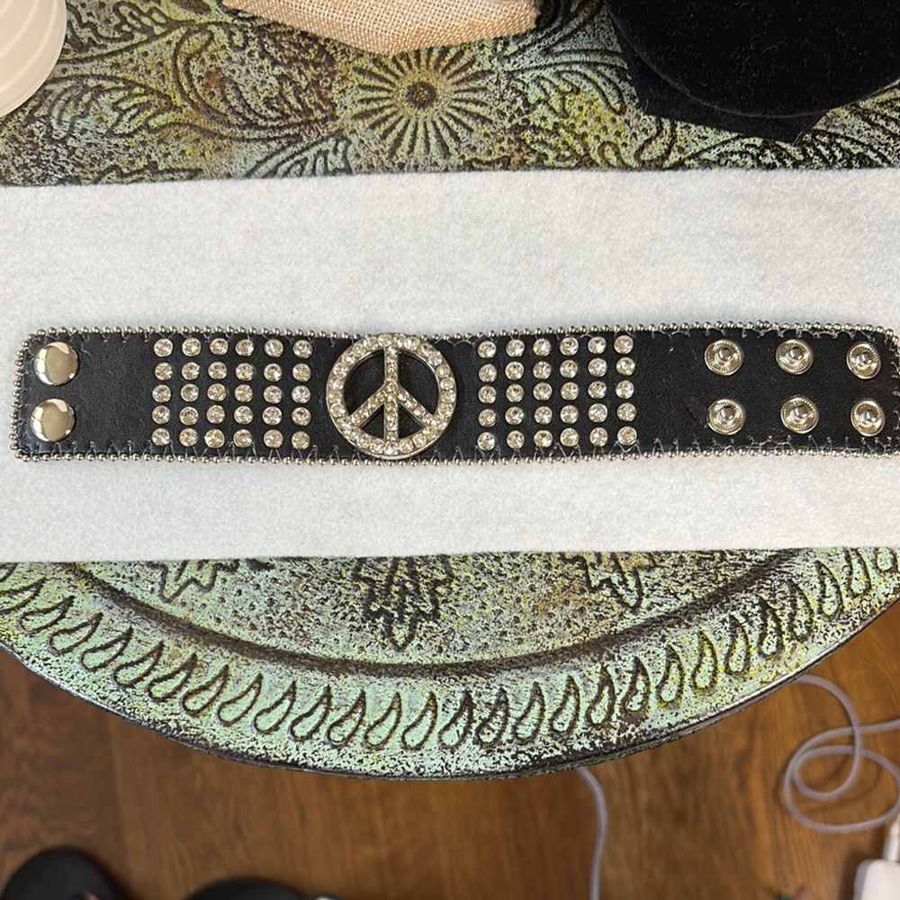 Black Studded Peace Sign Bracelet